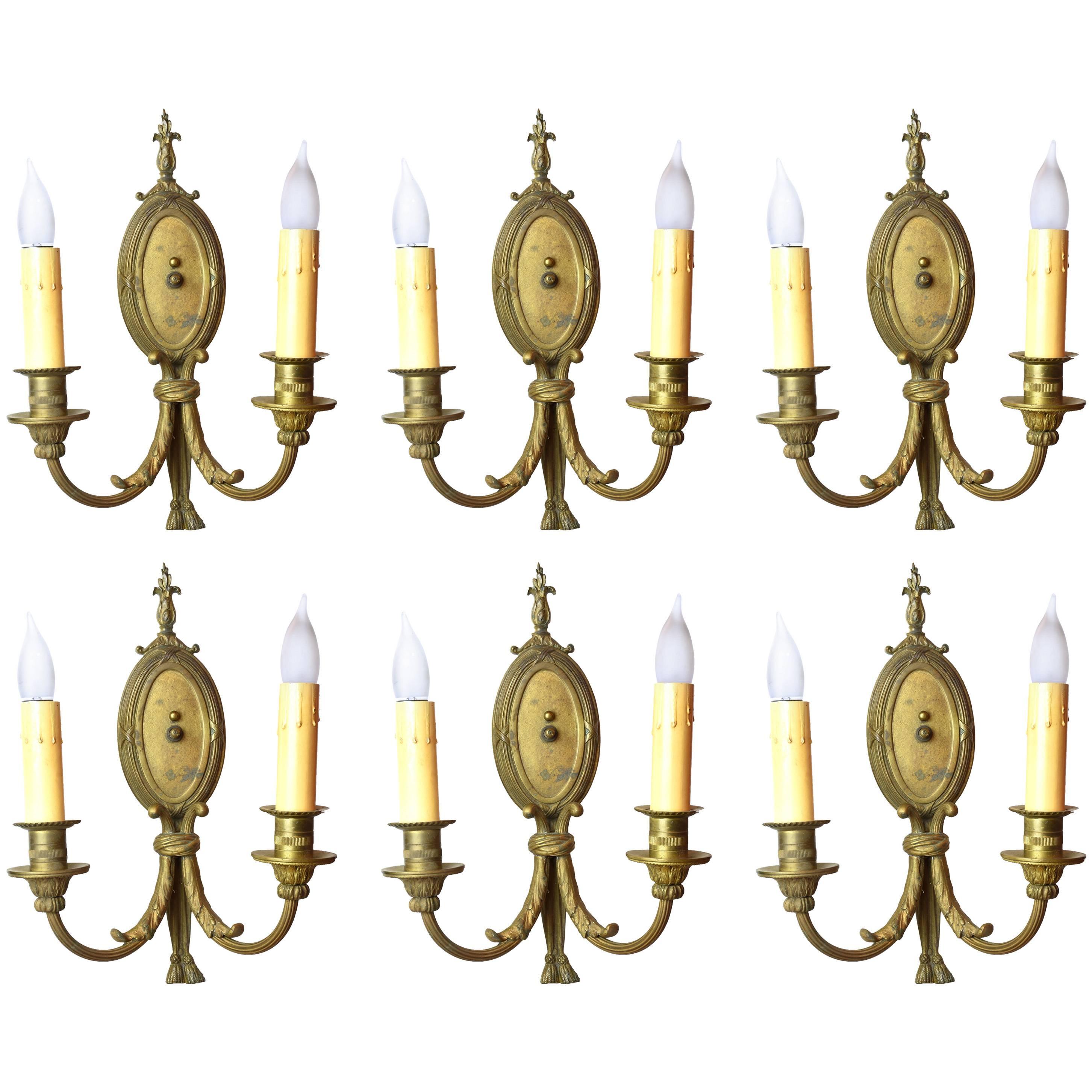 Cast Brass Two-Arm Early Federal Sconces