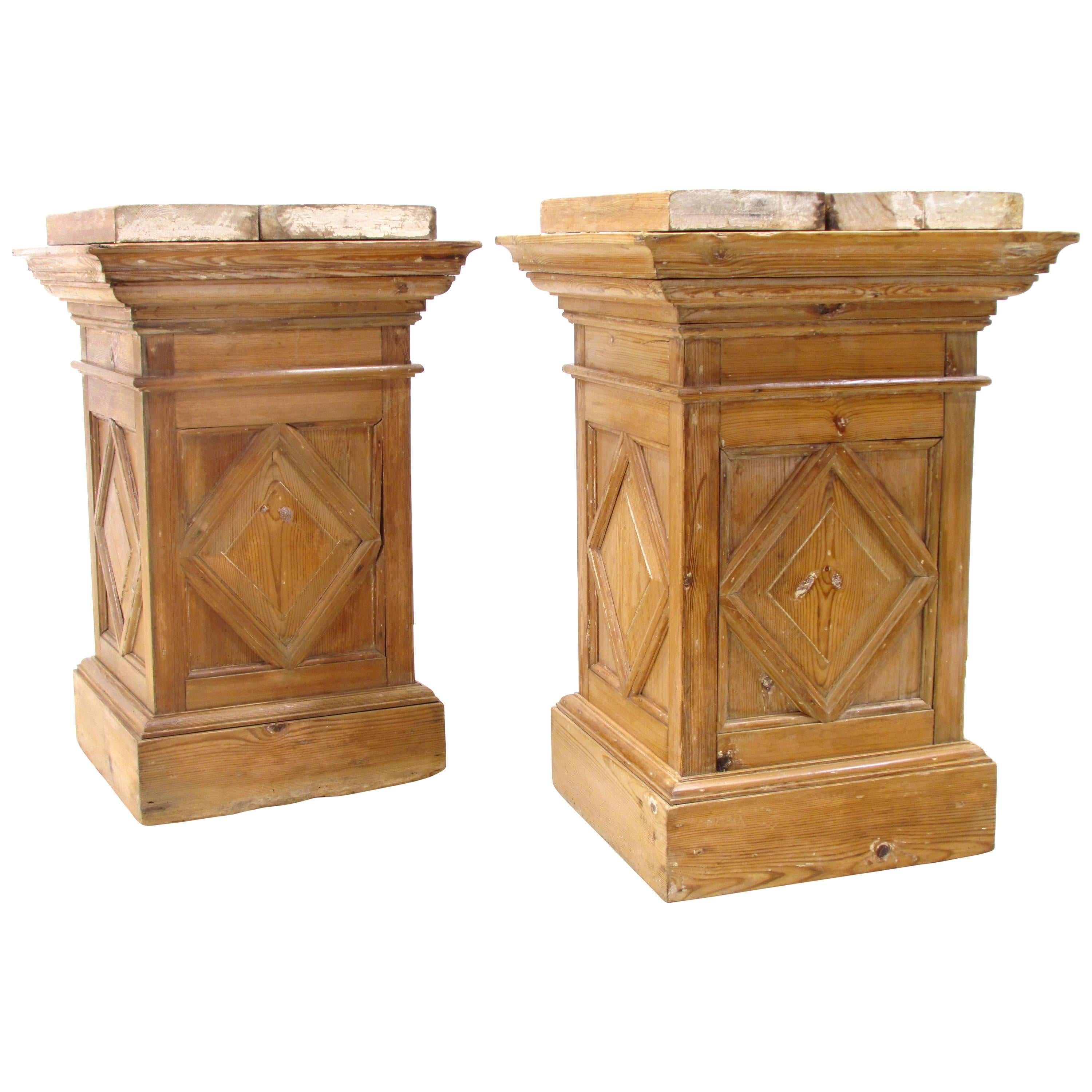 Pair Antique Weathered Pine Pedestals For Sale