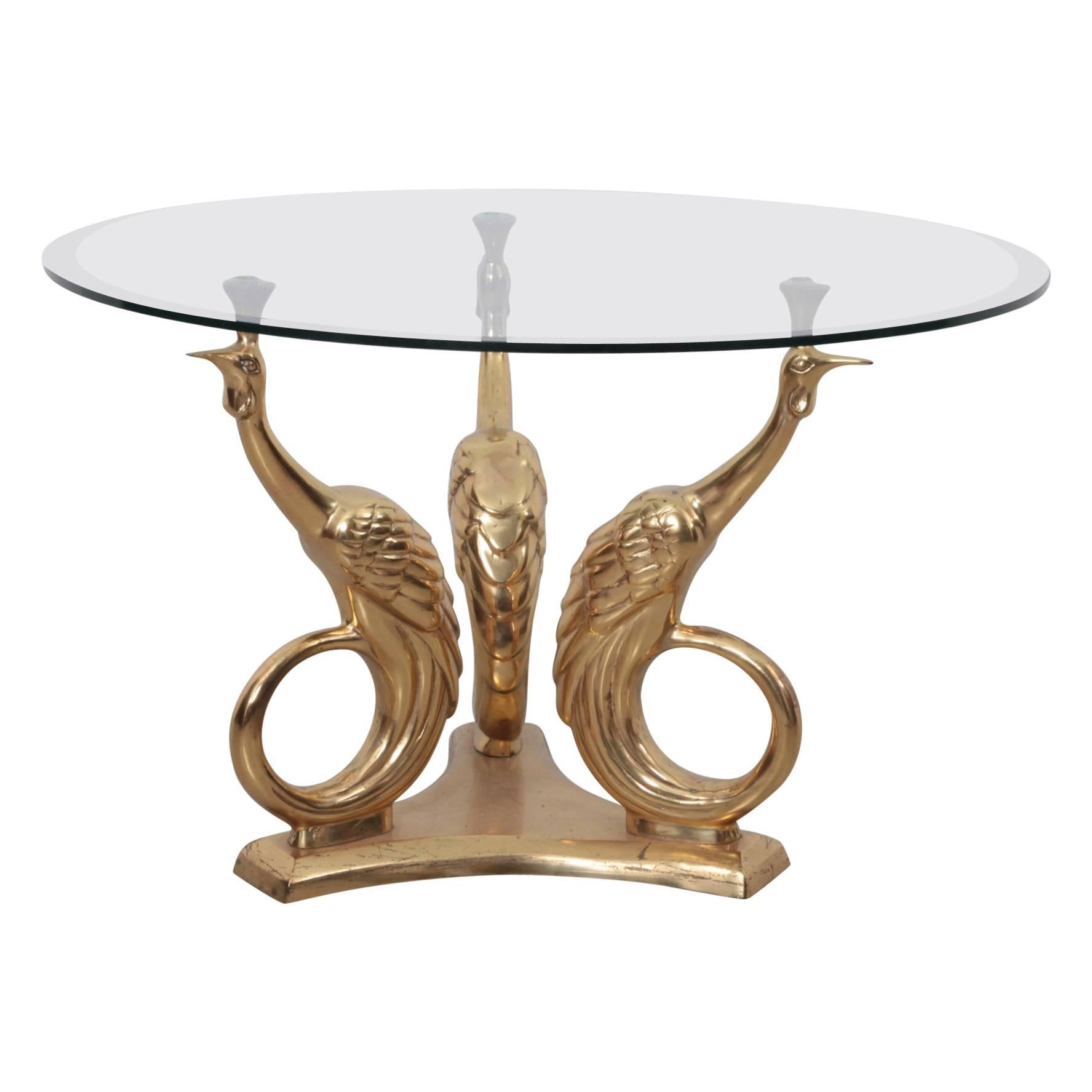 Brass Coffee or Side Table with Peacocks
