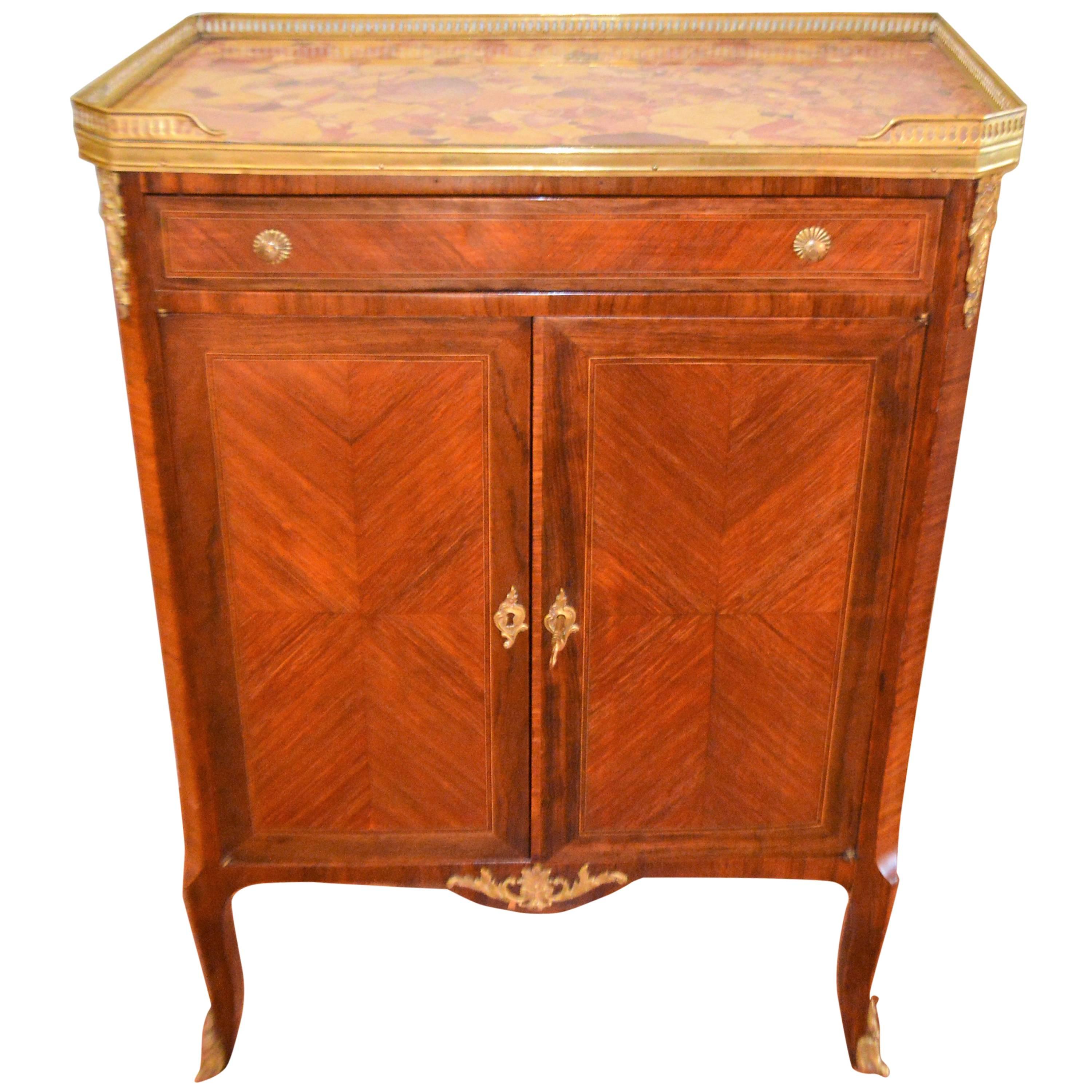 Transitional Style Inlay Two-Door Cabinet with Marble Top