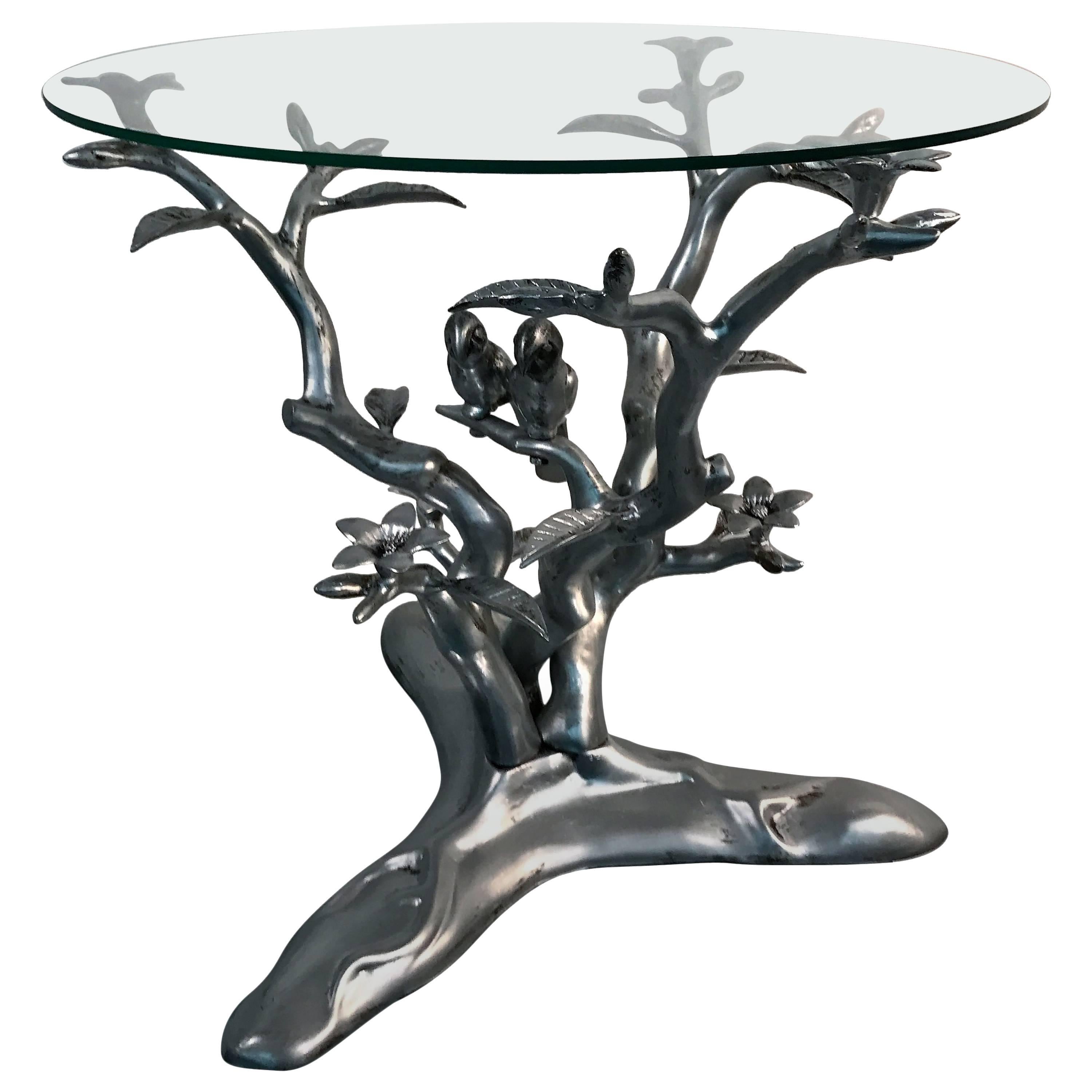  Beautiful Giacometti Style Parrots Amongst Flowering Tree Table For Sale