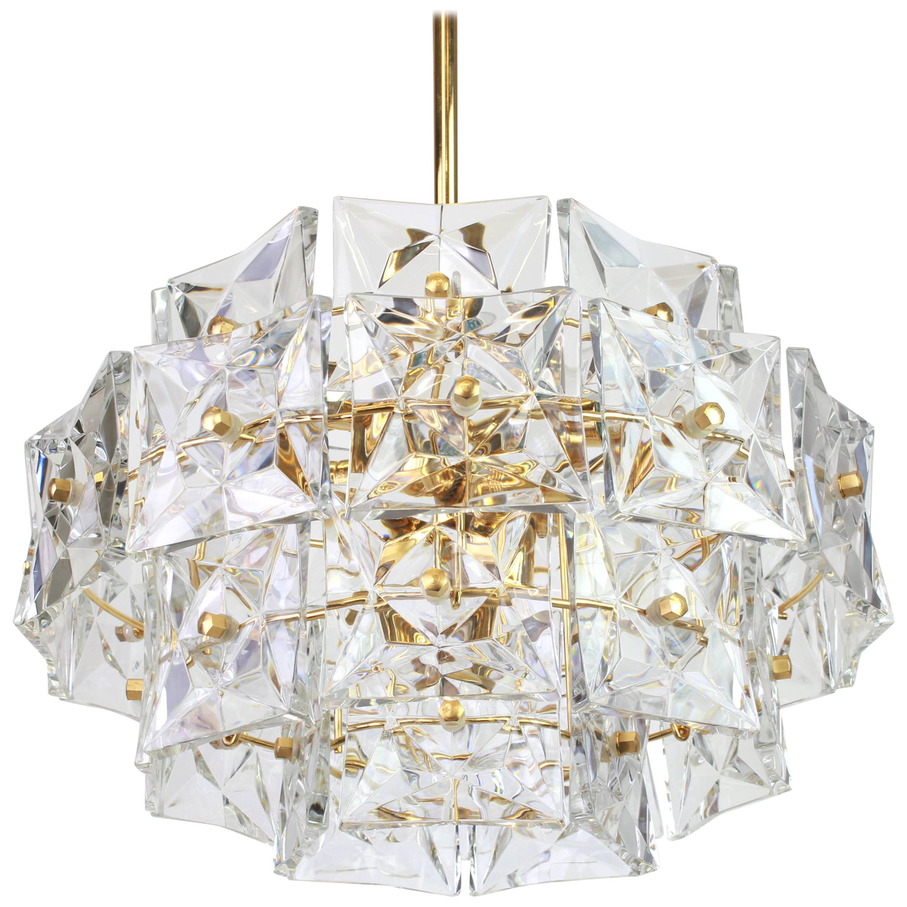 Stunning Chandelier, Brass and Crystal Glass by Kinkeldey, Germany, 1970s