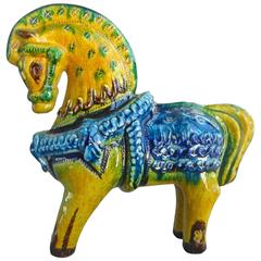 Antique Handmade Hand Glazed Horse Sculpture Brilliant Colors