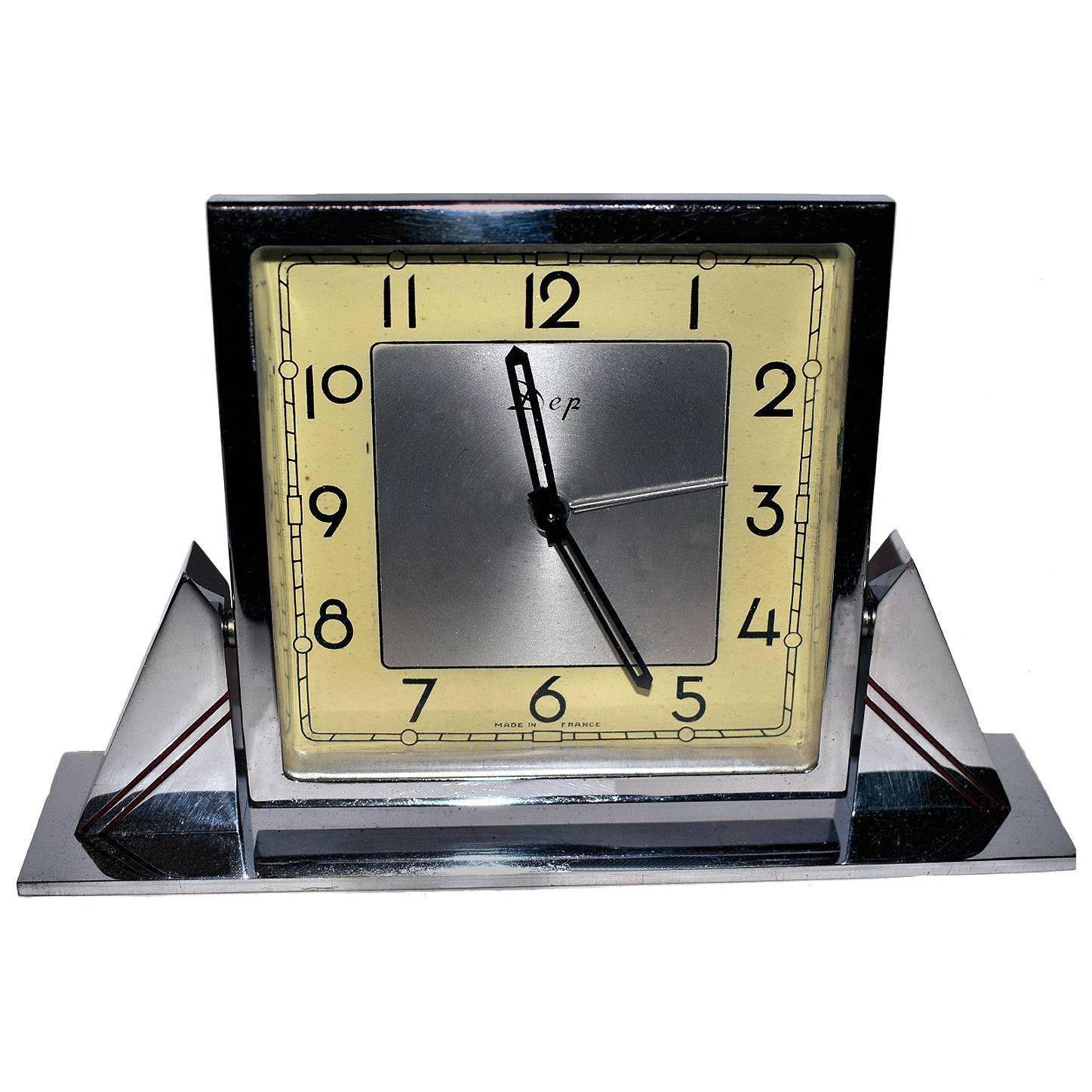 Original 1930s Art Deco Chrome Clock by Dep