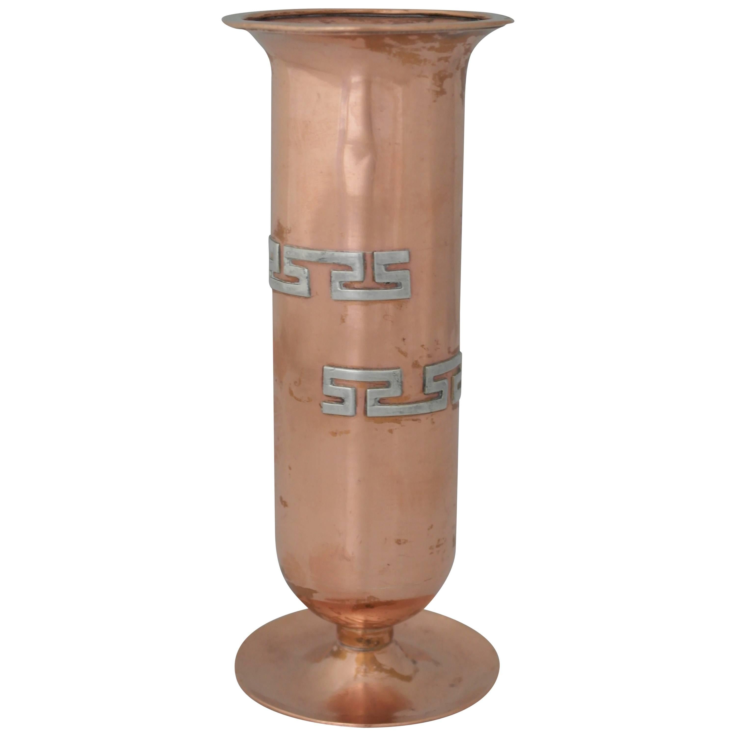 Victoria Taxco Copper & Applied Silver Vase 1960 For Sale