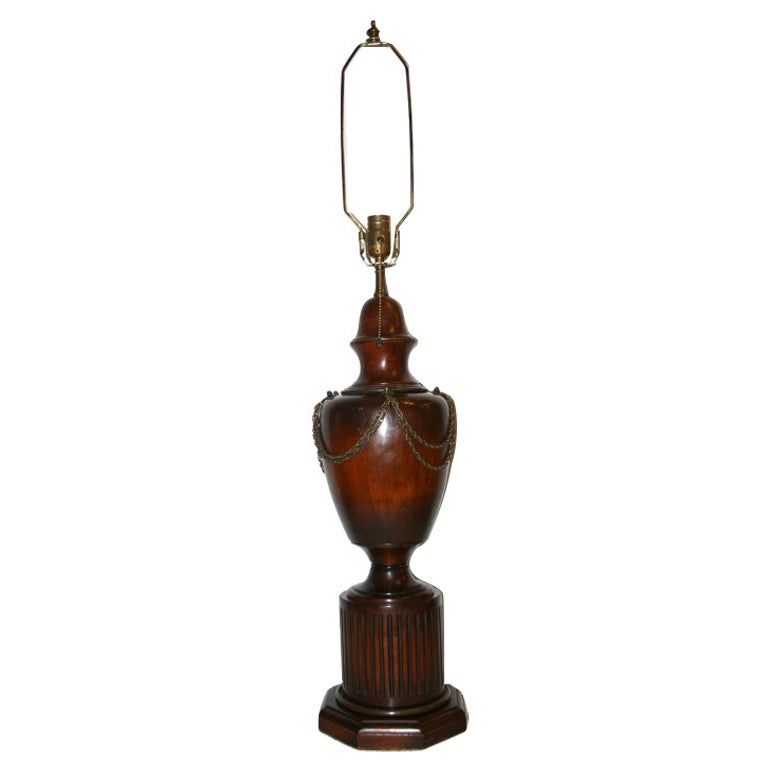 English Carved Wood Table Lamp For Sale