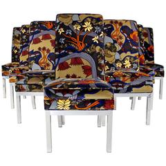 Milo Baughman Style Vibrant Set of Eight Dining Chairs