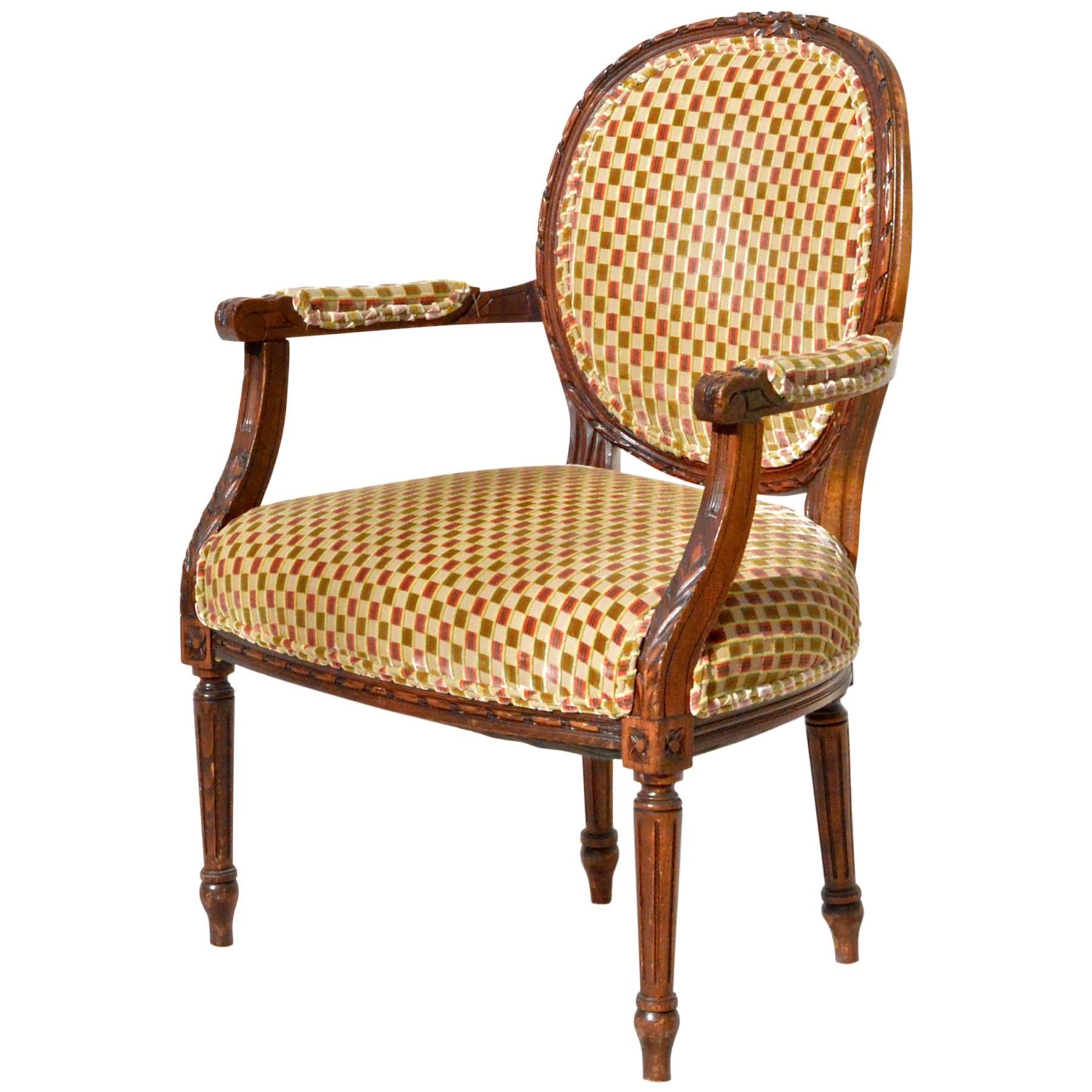 Louis XVI Fauteuil in Cut Velvet For Sale