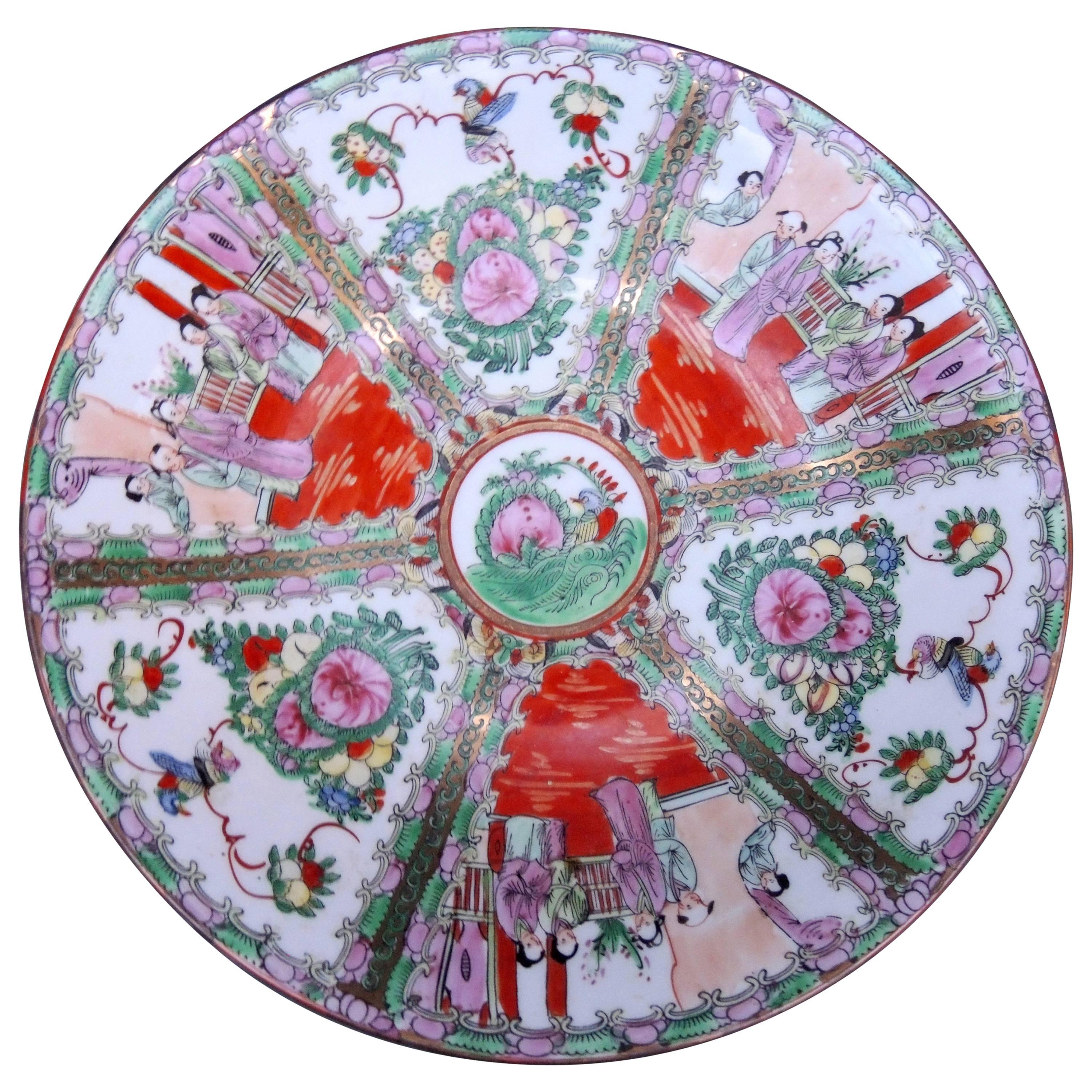 Large Chinese Rose Medallion Serving Bowl For Sale