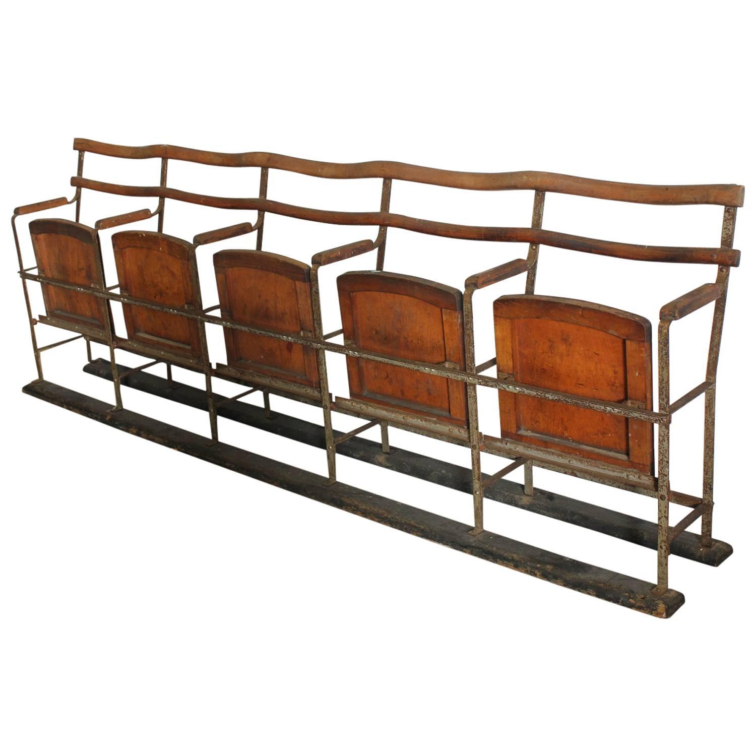 Antique Theater Five-Seat Folding Bench