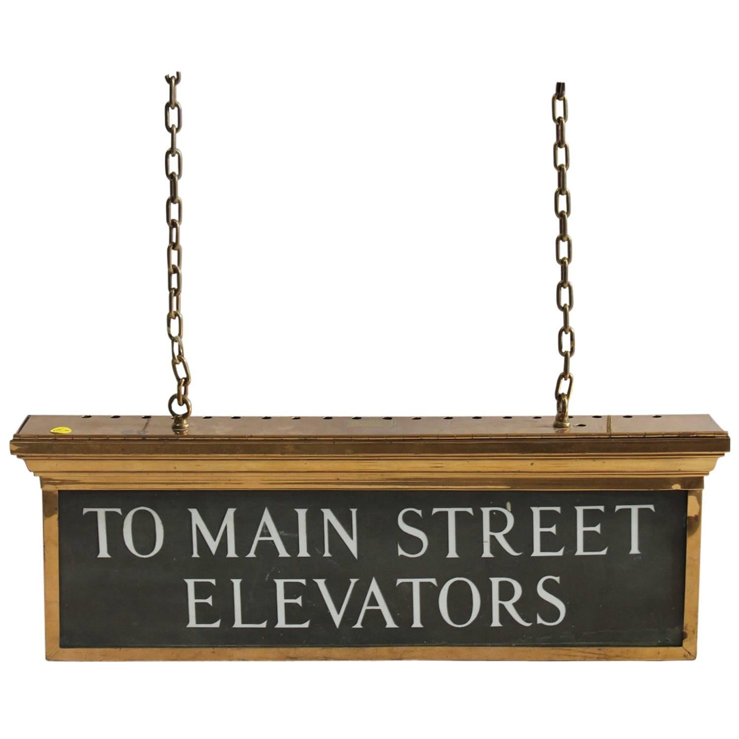 Antique Double Sided Light Up Brass Sign "to Main Street Elevators"