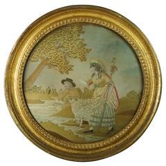 18th Century Circular Framed Needlework Picture Shepherdess, circa 1780 English 9