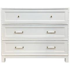 Mid-Century White Lacquered Three-Drawer Faux Bamboo Dresser Chest