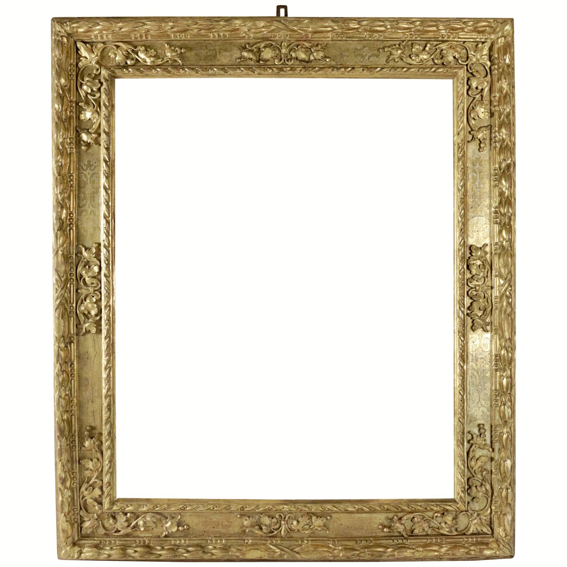 Beautiful Italian Carved Giltwood Frame Mounted as Mirror, 17th Century For Sale