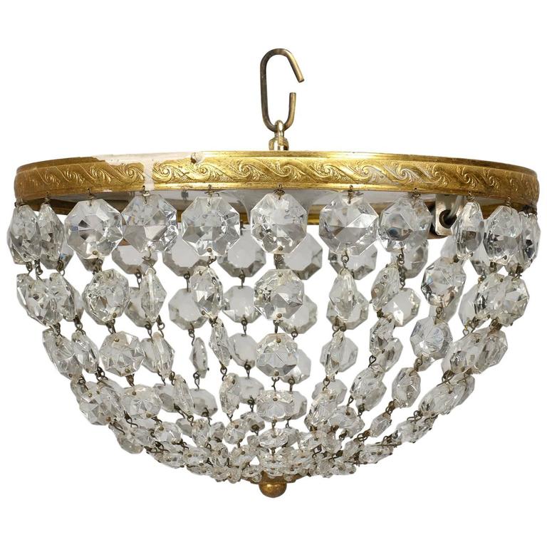 Round Br And Crystal Beaded Flush Mount Fixture At 1stdibs Round Br And Crystal Beaded Flush Mount Fixture For