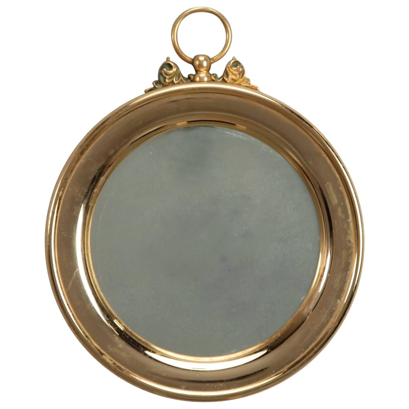 Small French Polished Brass Stop Watch Shape Mirror