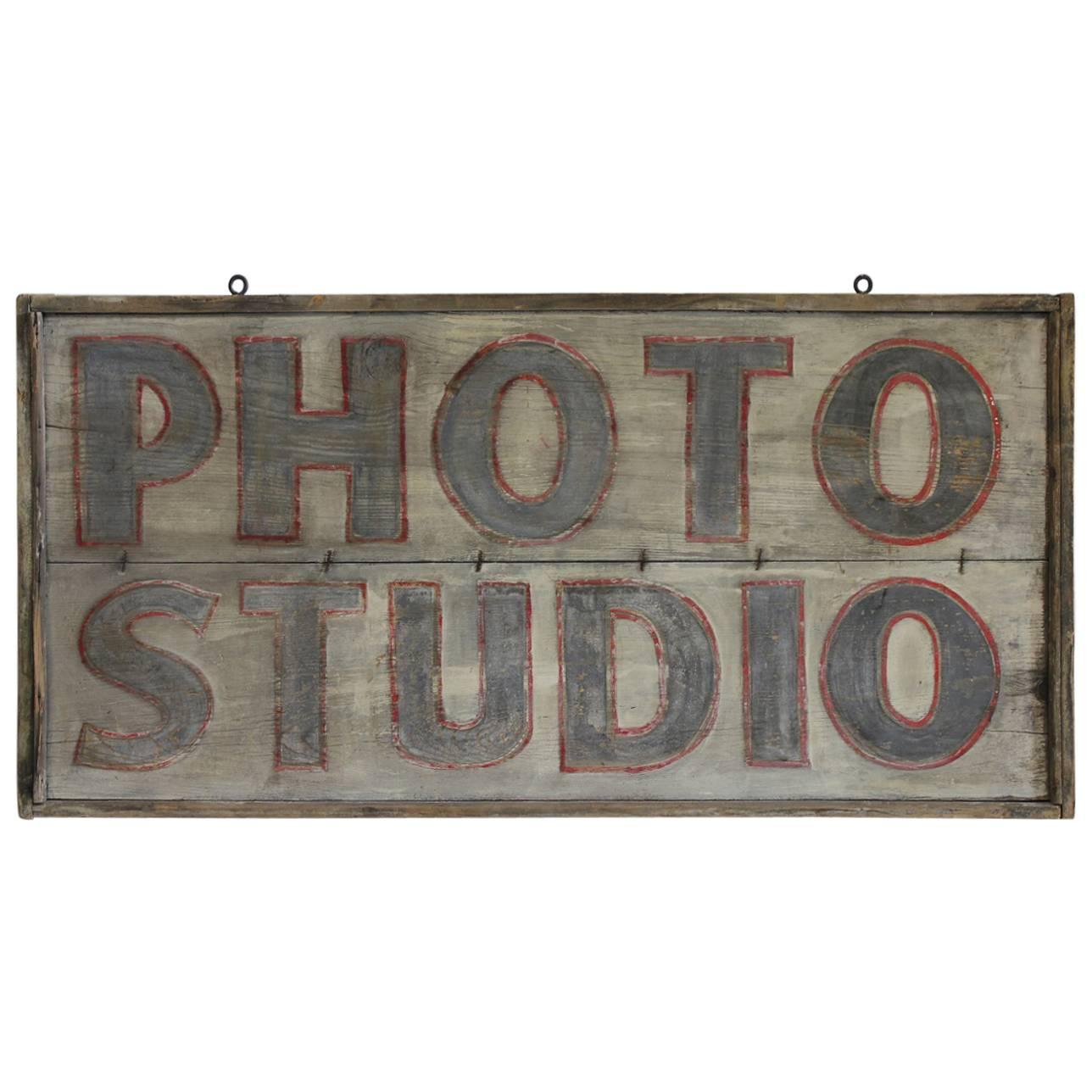 Large Antique Hand Painted Sign "Photo Studio" For Sale