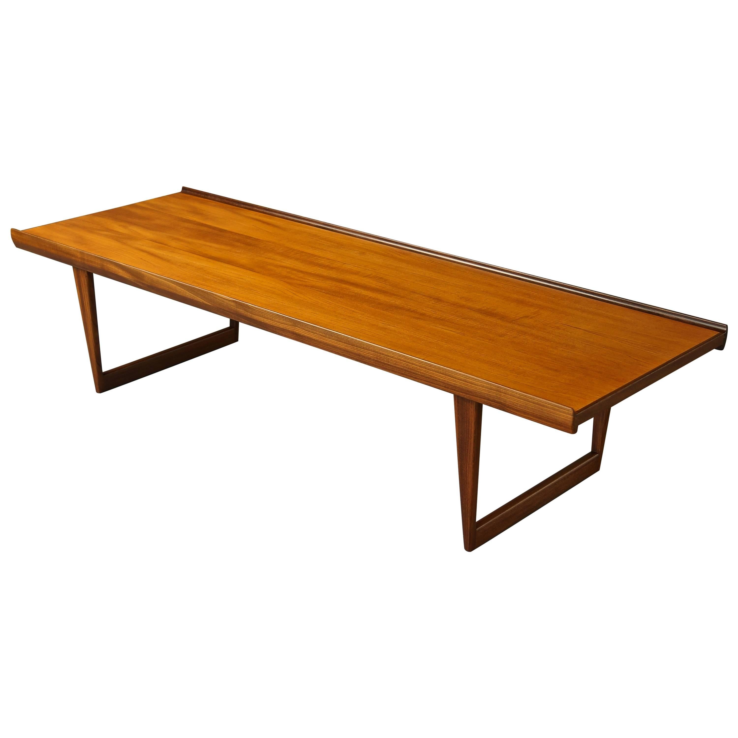 Long Danish Mid-Century Modern Teak Coffee Table Bench by Løvig Nielsen, Denmark