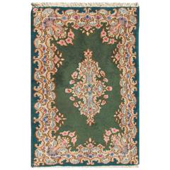 Small Green Kerman Rug with Central Medallion and Matching Floral Border