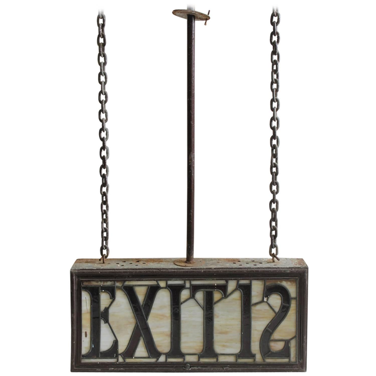 Large Antique Light Up Stained Glass EXIT 12 Sign