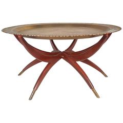 Mid-Century Modern Moroccan Style Etched Brass Tray Table 2