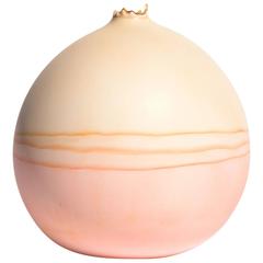 Unique Handmade Medium Round Landscape Vase in Bone and Peach