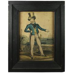 19th Century English Sailors Folk Art Print Original Black Aged Frame circa 1820 12