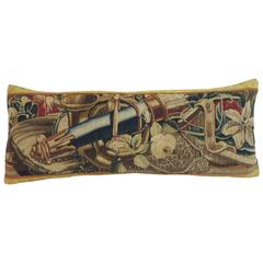 18th Century French Antique Verdure Tapestry Long Bolster Pillow 10