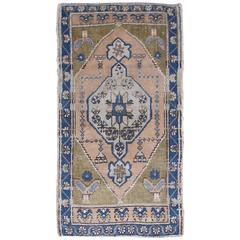 Small Turkish Oushak Carpet with Classic Design in Taupe, Ivory and Blue Tones