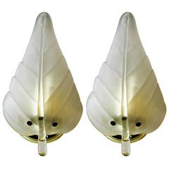 Vintage Pair of Murano Glass Leaf Wall Sconces