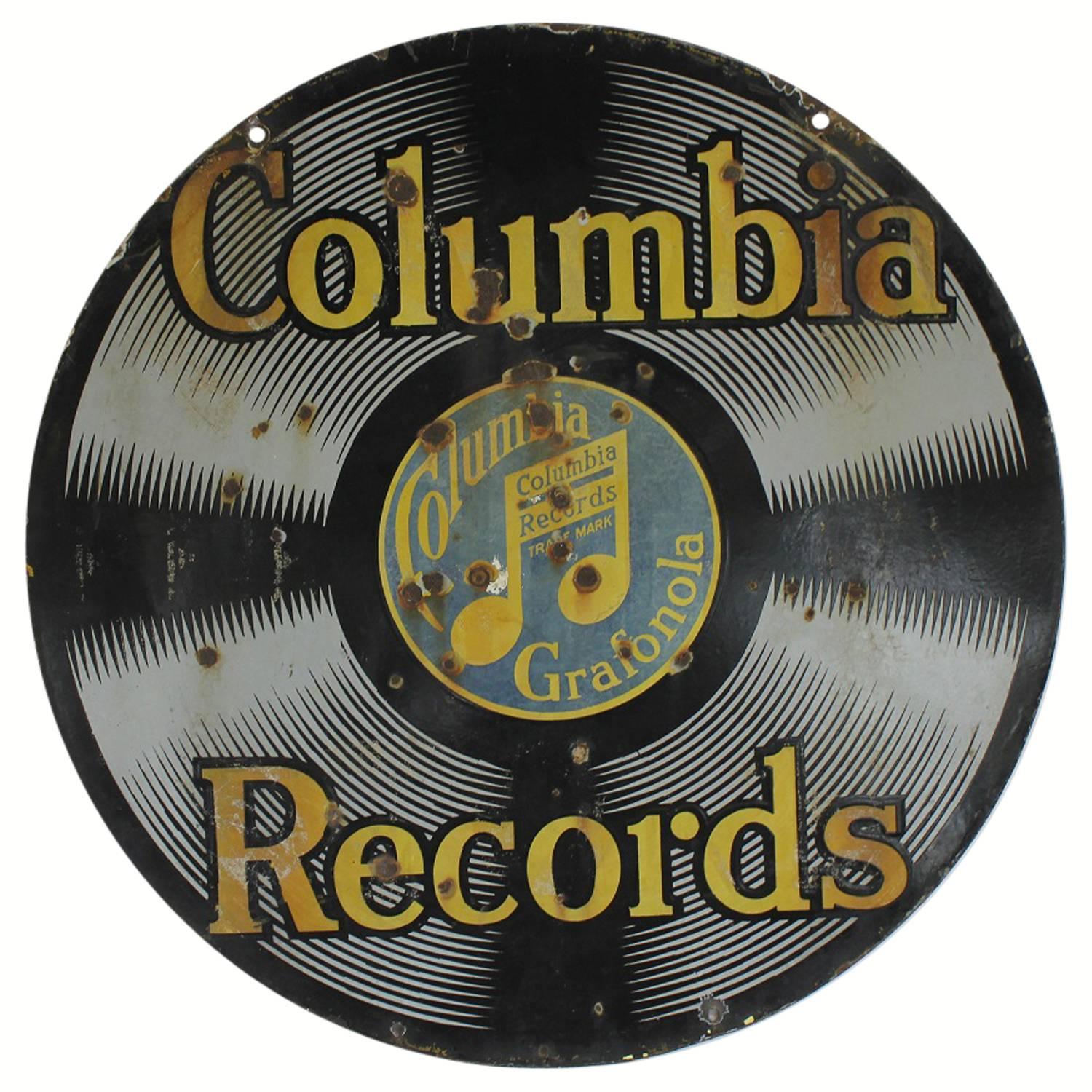 1920s Porcelain Double Sided Sign "Columbia Records"