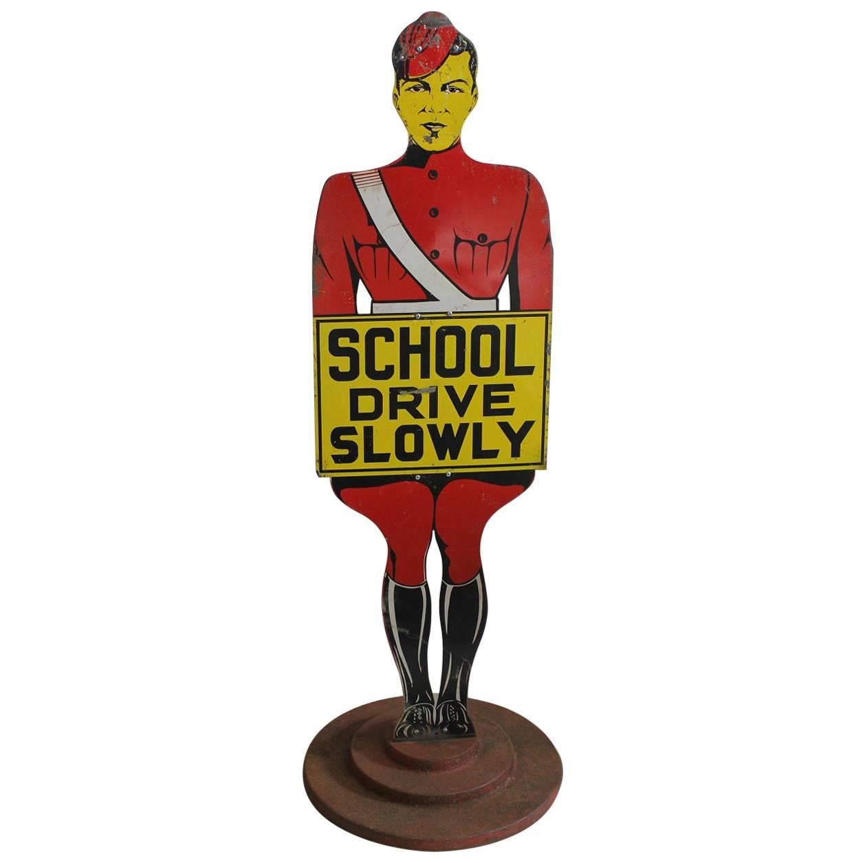 Tall 1920s Freestanding Figural Traffic Sign For Sale