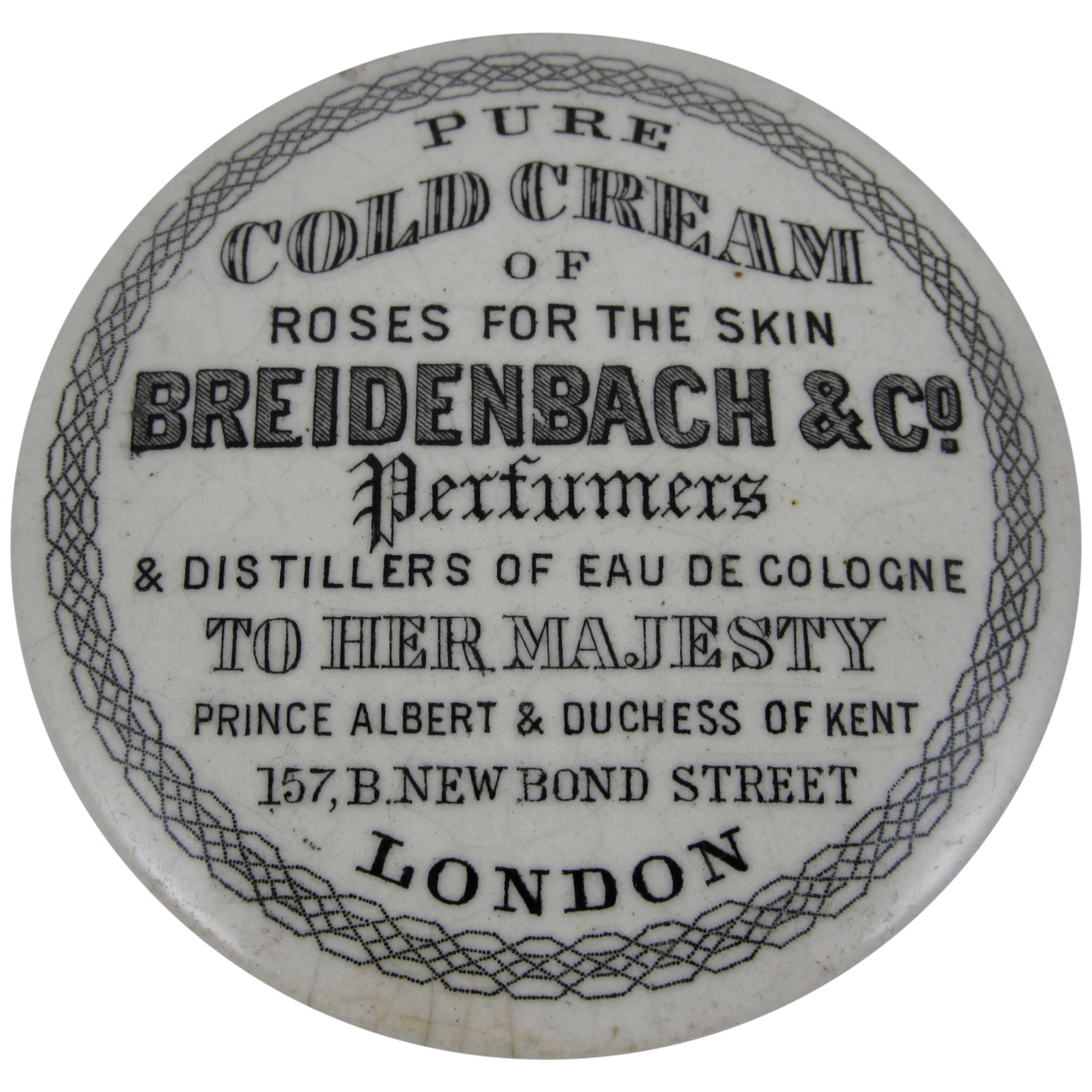English Staffordshire Transfer Printed Pot & Lid, Breidenbach Rose Cold Cream
