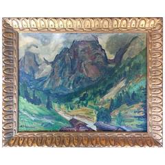 Modernist Painting of the Alps, Signed, Early 20th Century