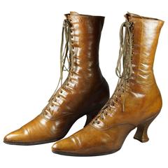 Ladies Victorian High Top Leather Ladies Boots Rich Caramel Brown, circa 1890 7