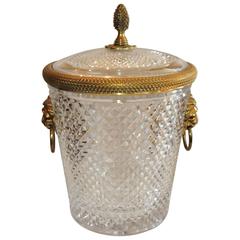 Vintage Elegant Baccarat Lion Handle Dore Bronze Cut Crystal Ice Bucket with Lid