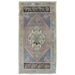 Turkish Oushak Carpet with Faint Gray, Dark Blue and Soft Green