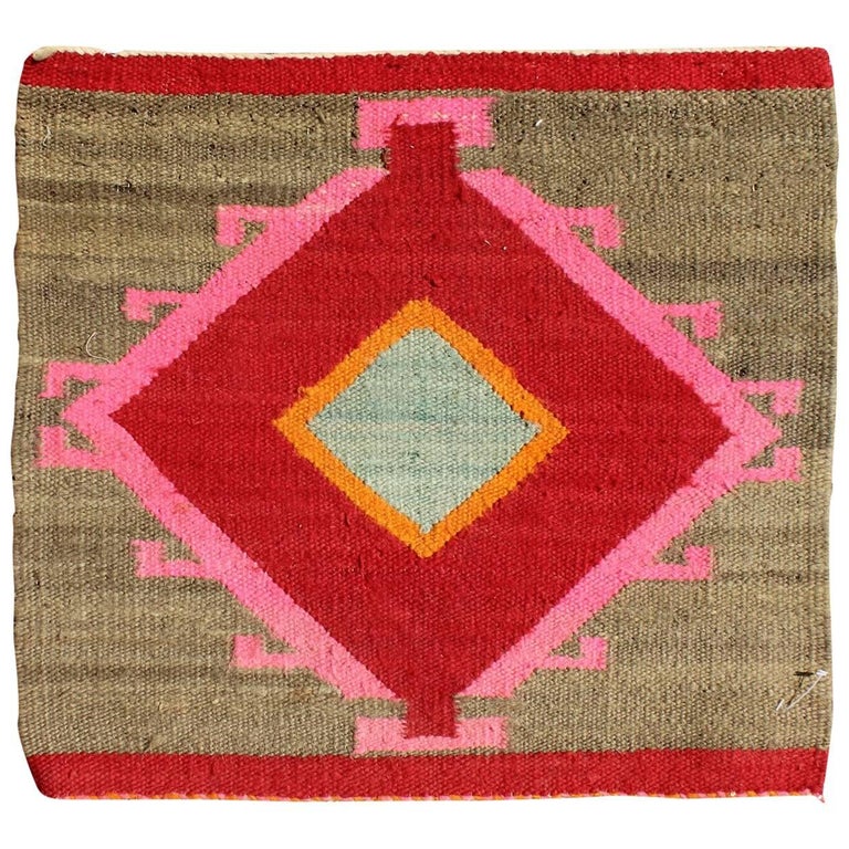 Small Navajo Sampler Rug in Red, Orange, Pink and Green For Sale at 1stDibs