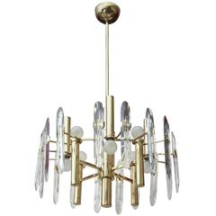 Italian Gaetano Sciolari Polished Brass and Crystal Prism Chandelier 4