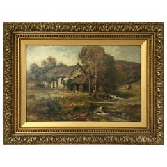 Framed Landscape Oil Painting on Canvas by W.S. Myles, circa 1850-1911