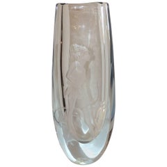 Beautiful Vintage Signed  Strombergshyttan Huntress Crystal Vase Collectable