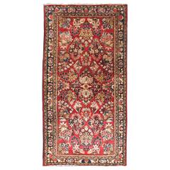 Antique Persian Sarouk Rug with Cranberry, Crimson and Cream Floral Patterns