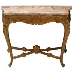 Early 19th Century Antique French Gilded Walnut Console with Marble Top