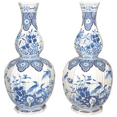 Pair of Delft Double Gourd Vases