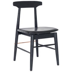 Ebonized Oak, Copper, and Black Leather Upholstered Sable Dining Chair