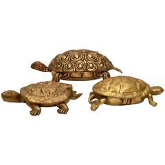 Vintage Set of Three Italian Brass Turtle Boxes