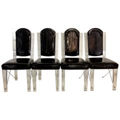 70'S  Lucite & Chrome X-Base Upholstered High Back Chairs S/4