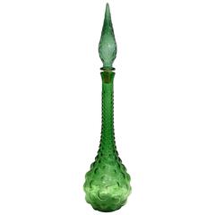 Vintage Tall Italian Empoli Bubble Art Glass Emerald Decanter