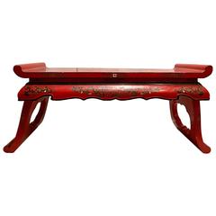 Antique Hand-Painted Red Lacquer Folding Table