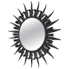 French Wrought Iron Art Deco Sunburst Mirror, 1940s